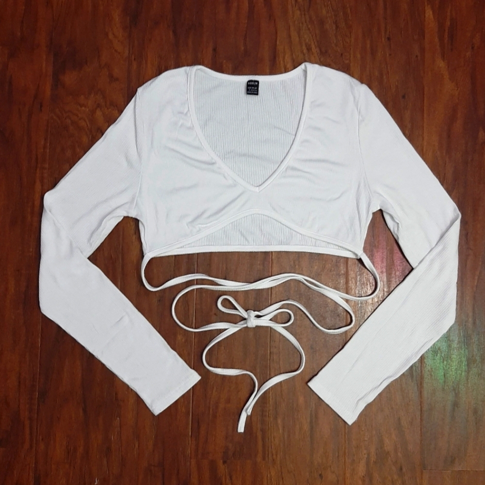 Shein white long sleeve crop top size large